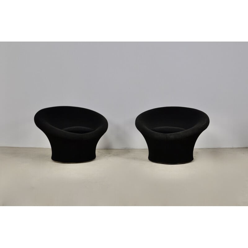 Pair of vintage Mushroom armchairs in black fabric by Pierre Paulin for Artifort