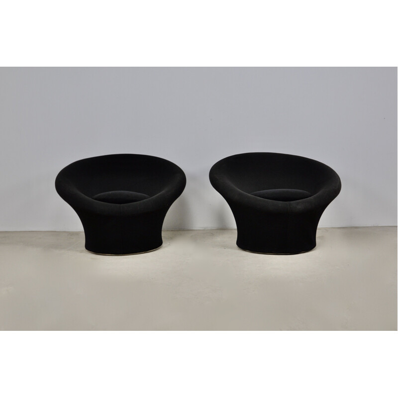 Pair of vintage Mushroom armchairs in black fabric by Pierre Paulin for Artifort