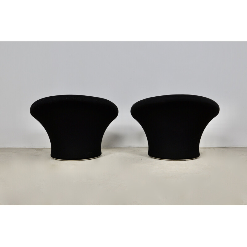 Pair of vintage Mushroom armchairs in black fabric by Pierre Paulin for Artifort