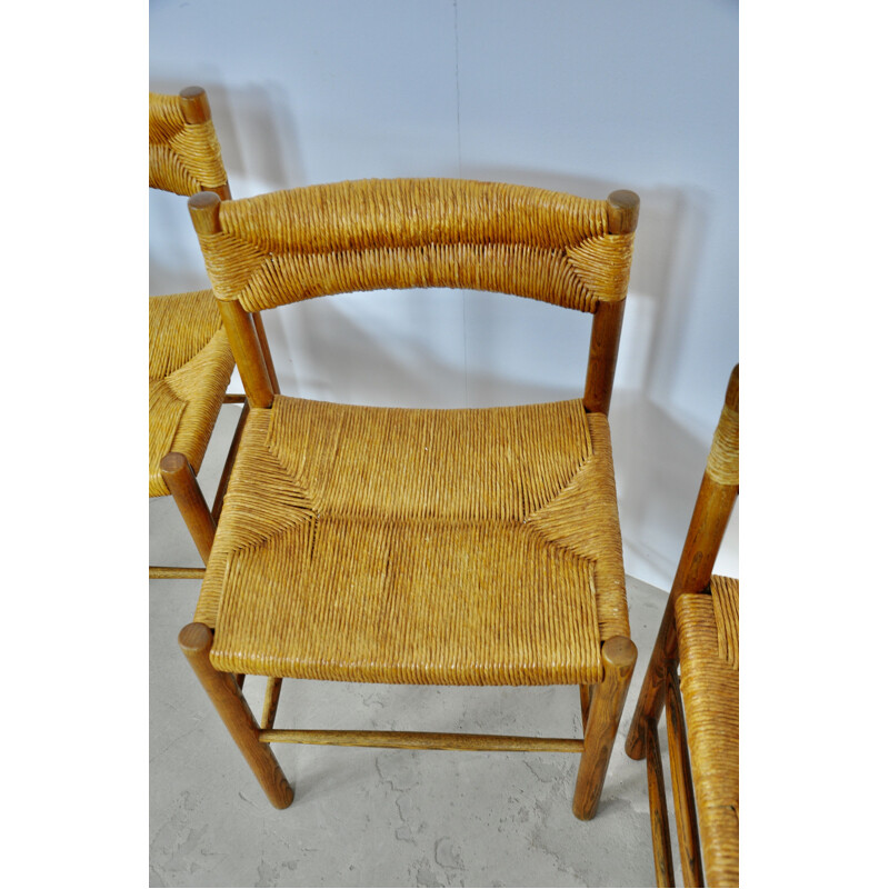 Ensemble de 6 chaises vintage en bois et paillage Dordogne pour Sentou, 1950