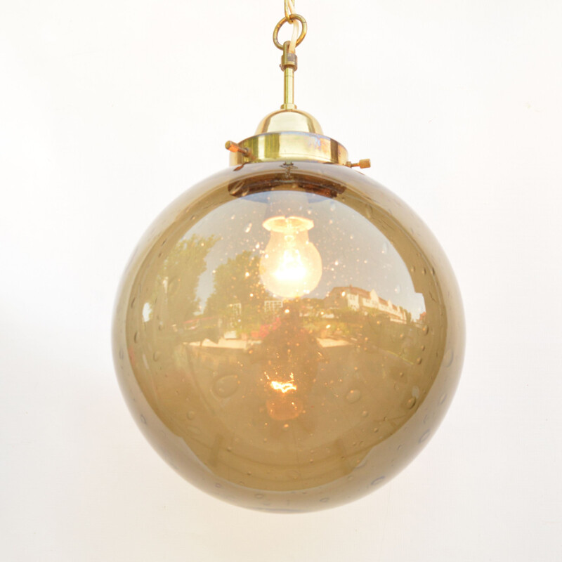 Vintage spherical glass chandelier by Zelaznoborske Sklo, Czechoslovakia 1970