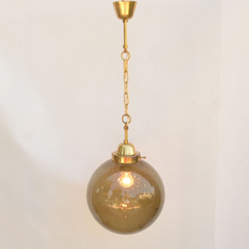 Vintage spherical glass chandelier by Zelaznoborske Sklo, Czechoslovakia 1970