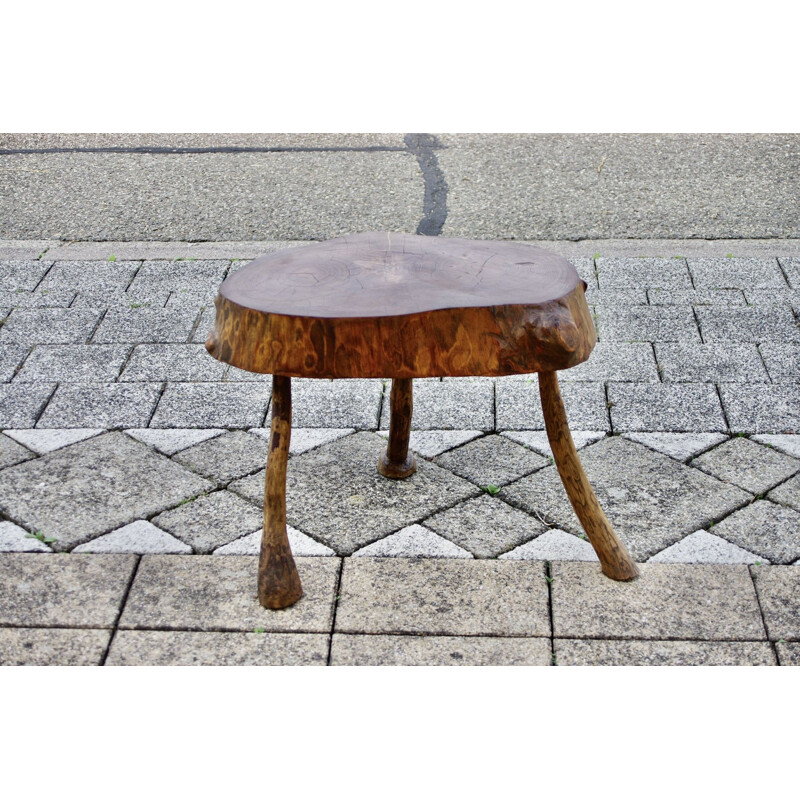 Vintage Brutalist solid wood side table, 1960