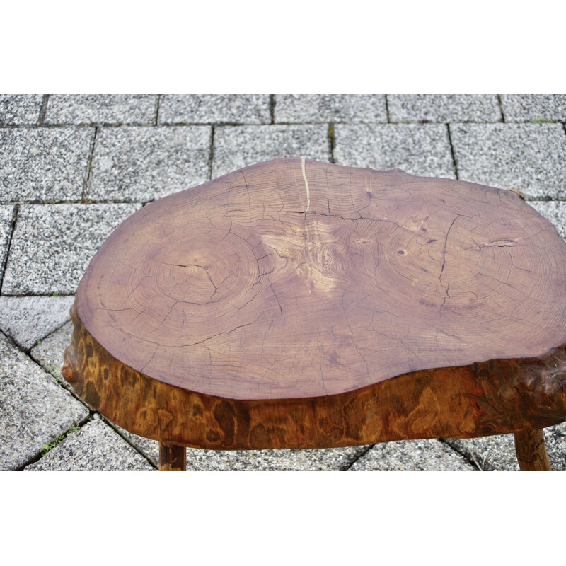 Vintage Brutalist solid wood side table, 1960
