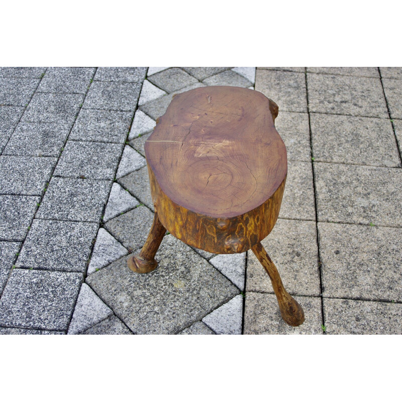 Vintage Brutalist solid wood side table, 1960