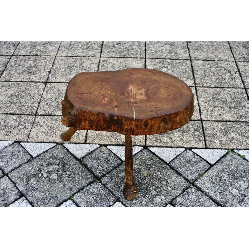 Vintage Brutalist solid wood side table, 1960