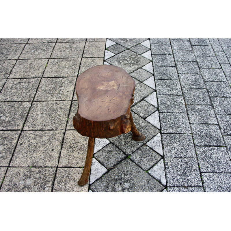 Vintage Brutalist solid wood side table, 1960