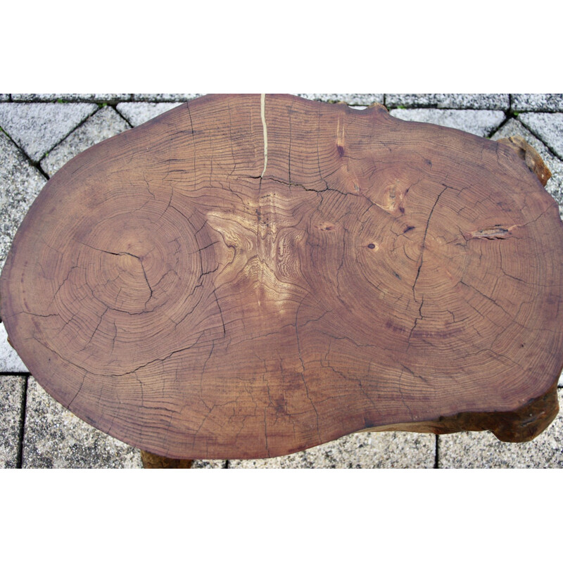 Vintage Brutalist solid wood side table, 1960