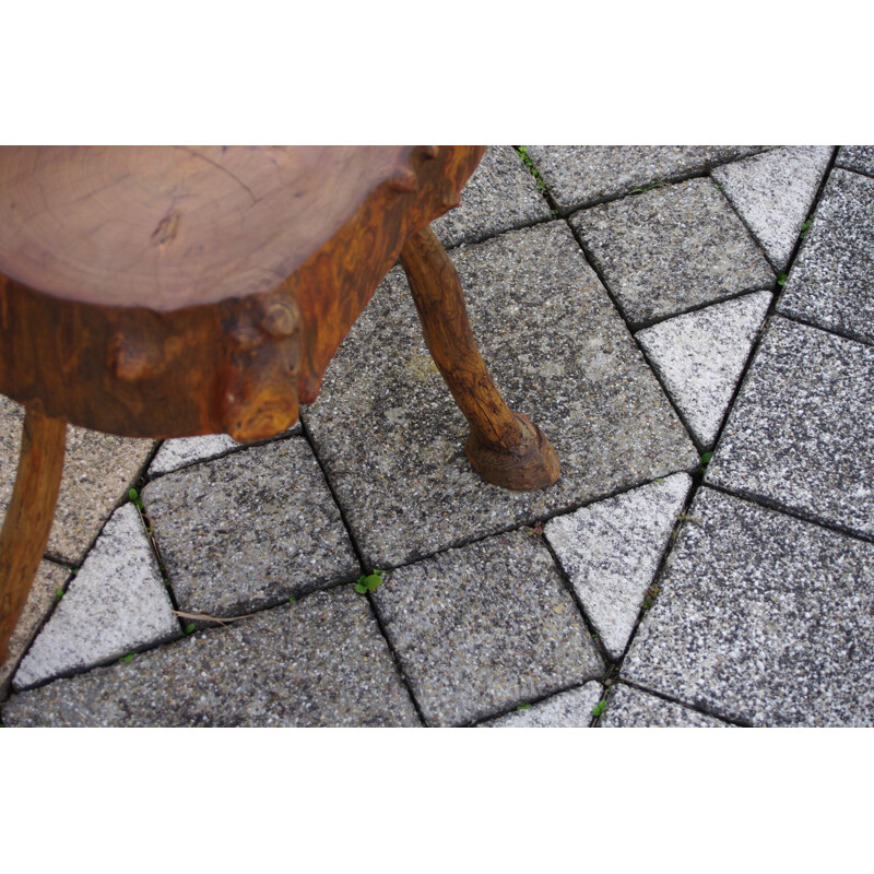 Vintage Brutalist solid wood side table, 1960