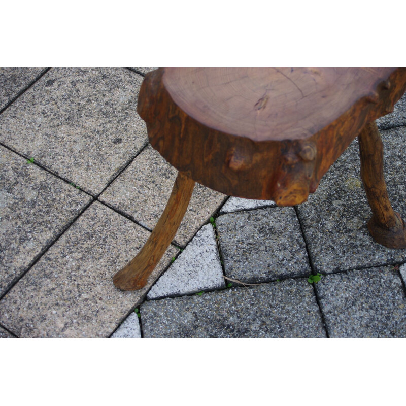 Vintage Brutalist solid wood side table, 1960