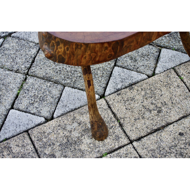 Vintage Brutalist solid wood side table, 1960