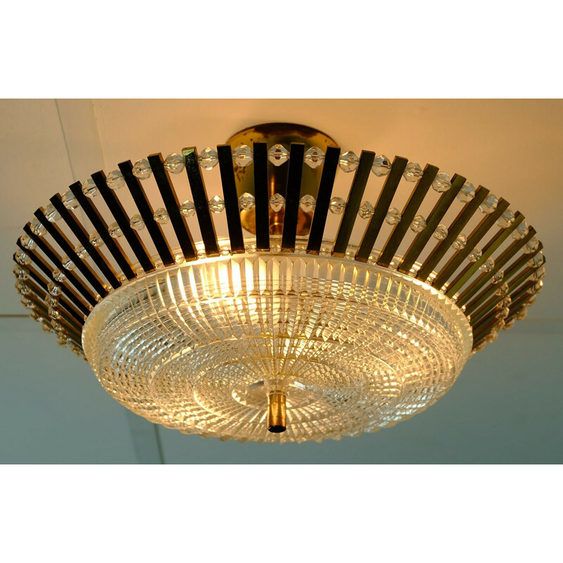 Vintage brass and glass ceiling lamp by Palwa, 1960s