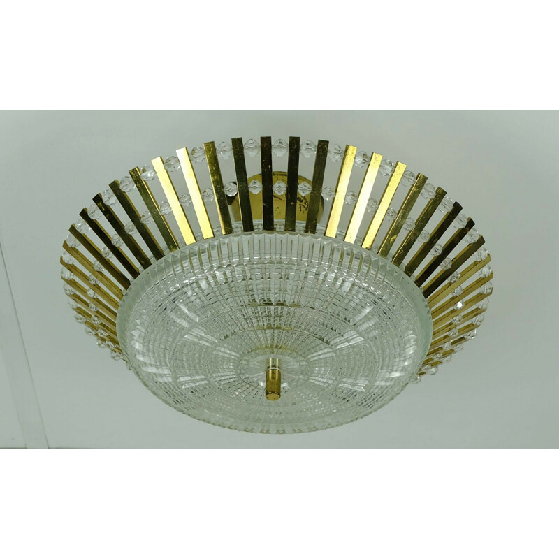 Vintage brass and glass ceiling lamp by Palwa, 1960s