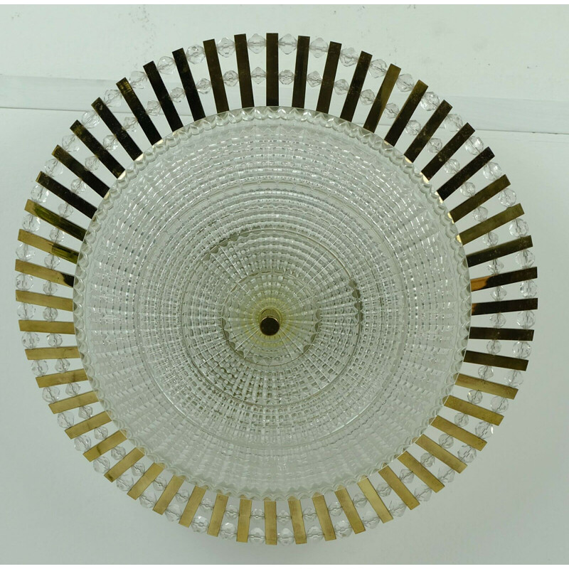 Vintage brass and glass ceiling lamp by Palwa, 1960s