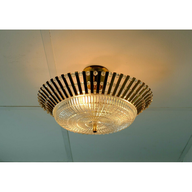 Vintage brass and glass ceiling lamp by Palwa, 1960s