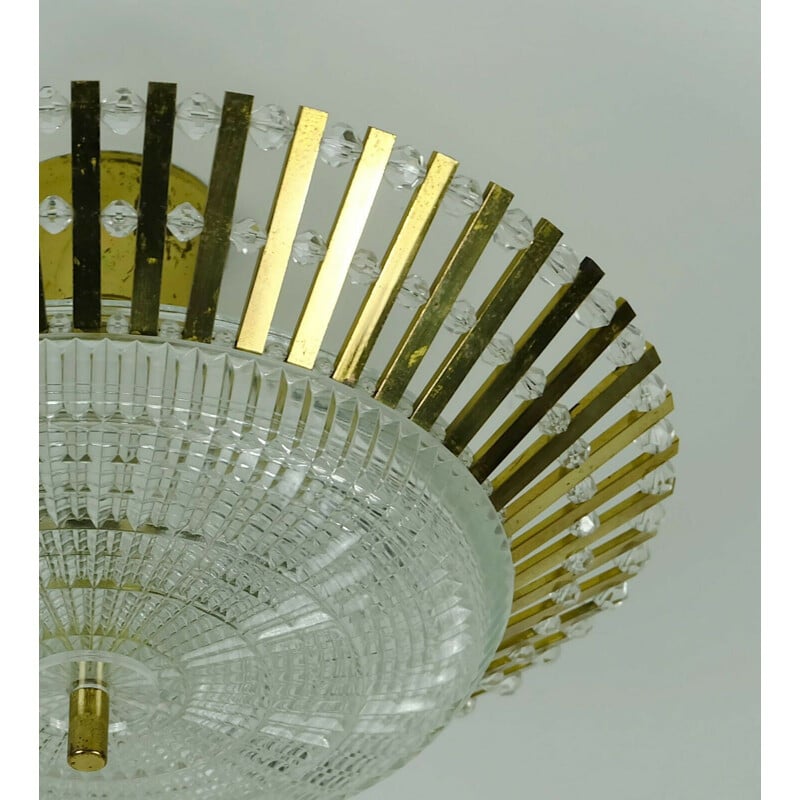 Vintage brass and glass ceiling lamp by Palwa, 1960s