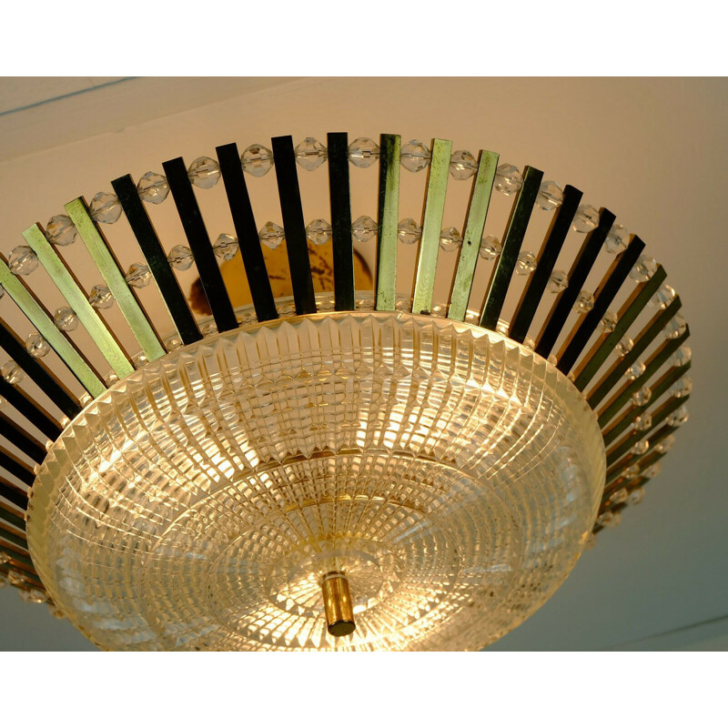 Vintage brass and glass ceiling lamp by Palwa, 1960s