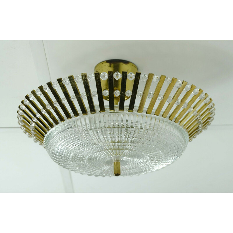 Vintage brass and glass ceiling lamp by Palwa, 1960s