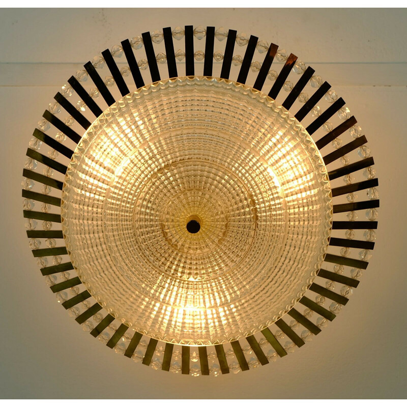 Vintage brass and glass ceiling lamp by Palwa, 1960s