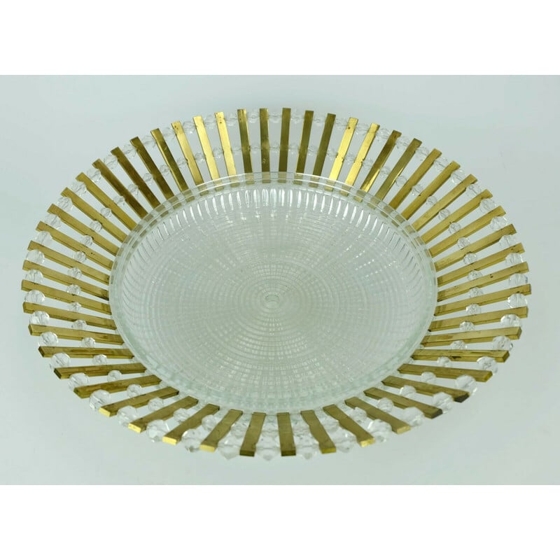 Vintage brass and glass ceiling lamp by Palwa, 1960s