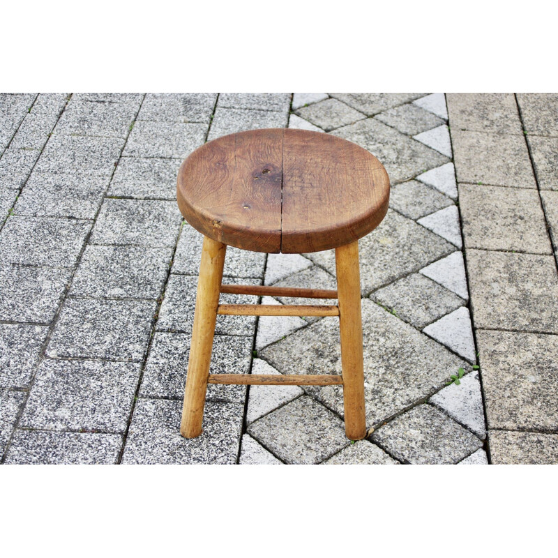 Vintage oakwood stool by Maison Hurel Paris, 1960