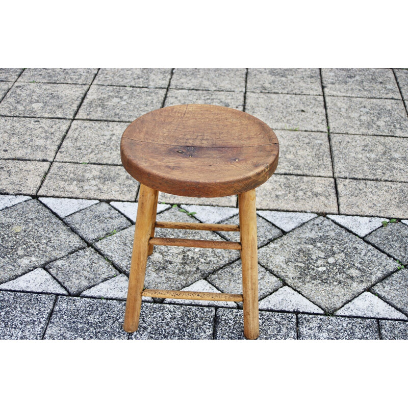 Vintage oakwood stool by Maison Hurel Paris, 1960