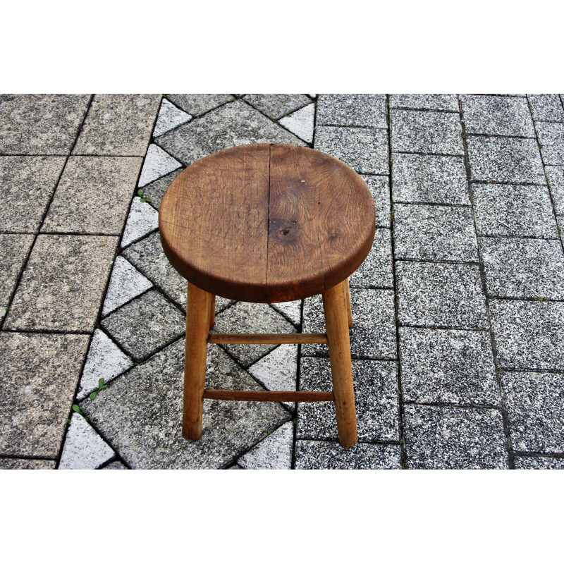 Vintage oakwood stool by Maison Hurel Paris, 1960