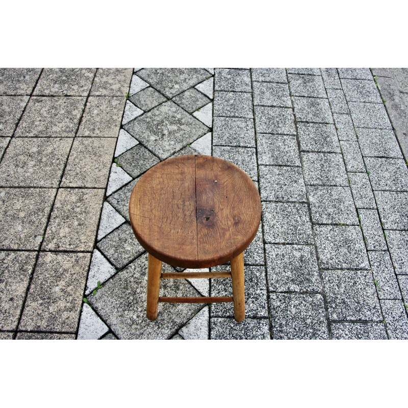 Vintage oakwood stool by Maison Hurel Paris, 1960