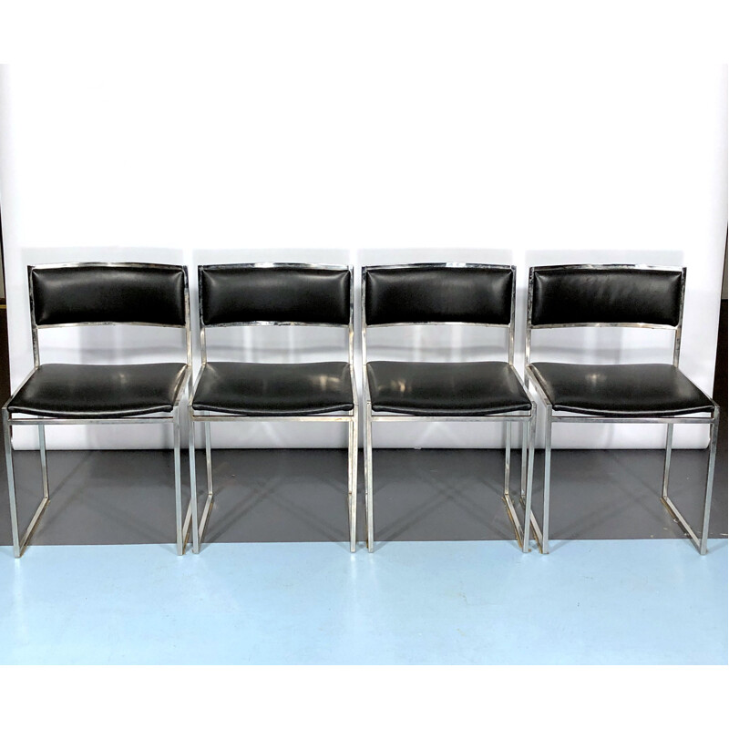 Set of 4 vintage chrome and leather dining chairs by Romeo Rega, 1960s