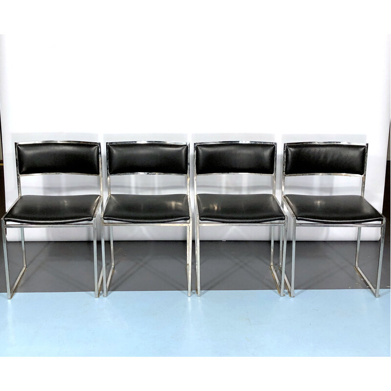 Set van 4 vintage stoelen in chroom en leer van Romeo Rega, 1960