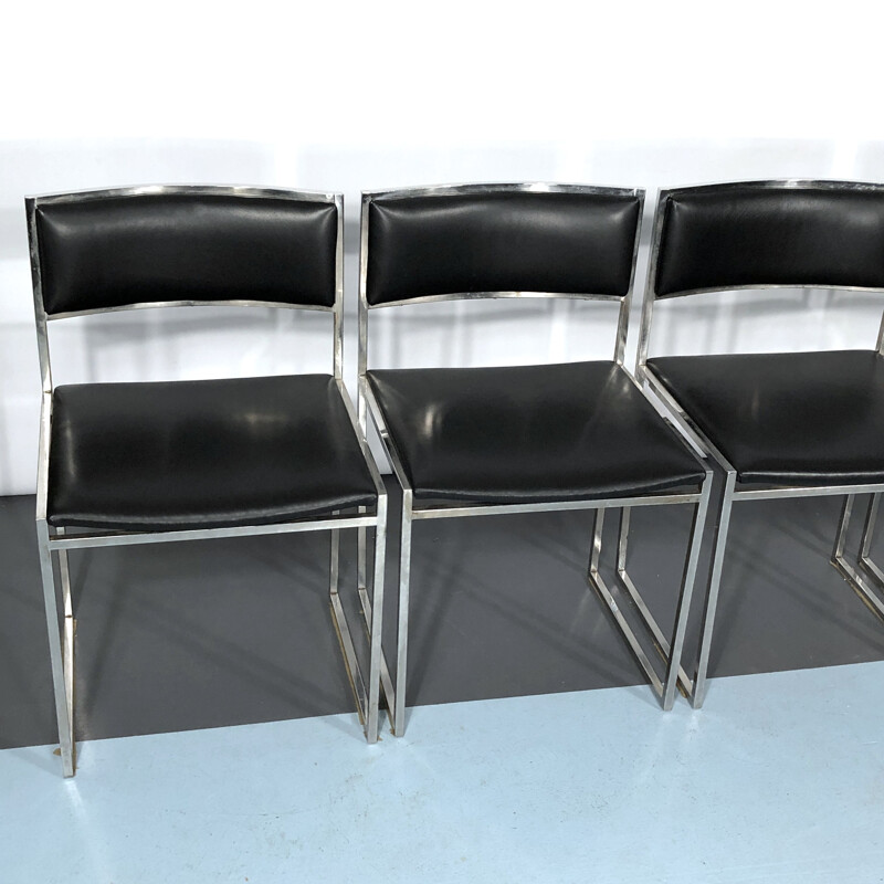 Set di 4 sedie vintage in cromo e pelle di Romeo Rega, 1960