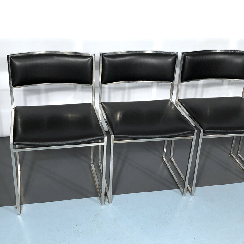 Set of 4 vintage chrome and leather dining chairs by Romeo Rega, 1960s