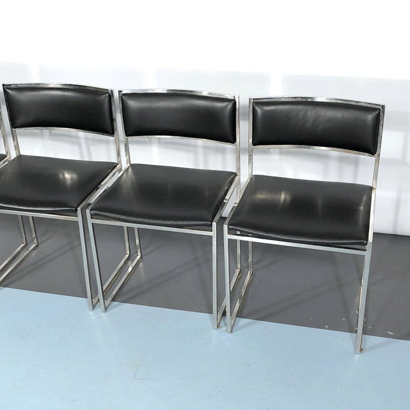 Ensemble de 4 chaises vintage en chrome et cuir par Romeo Rega, 1960