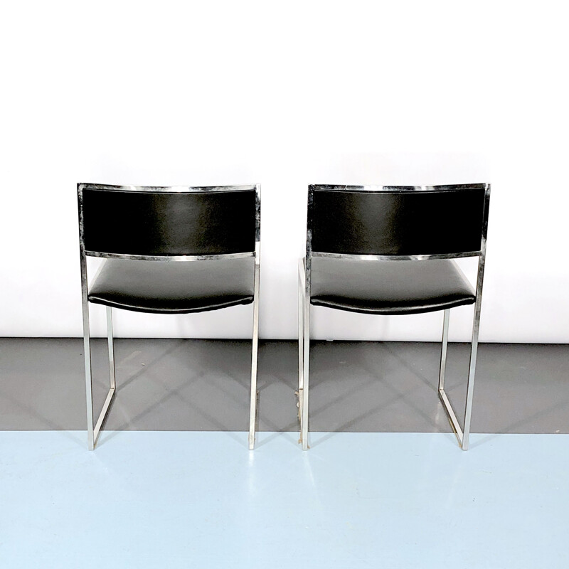 Conjunto de 4 cadeiras cromadas e de couro vintage de Romeo Rega, 1960
