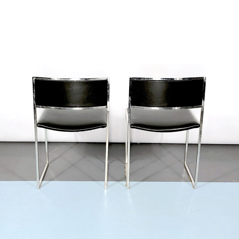 Set of 4 vintage chrome and leather dining chairs by Romeo Rega, 1960s