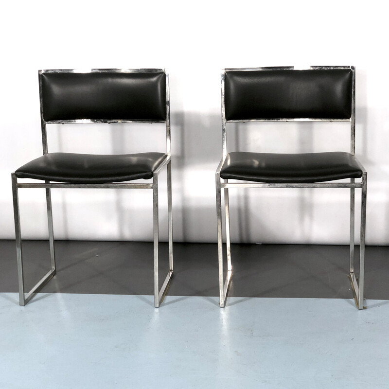 Ensemble de 4 chaises vintage en chrome et cuir par Romeo Rega, 1960