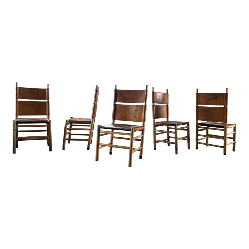 Set of 5 vintage Kentucky dining chairs by Carlo Scarpa for Bernini, 1977