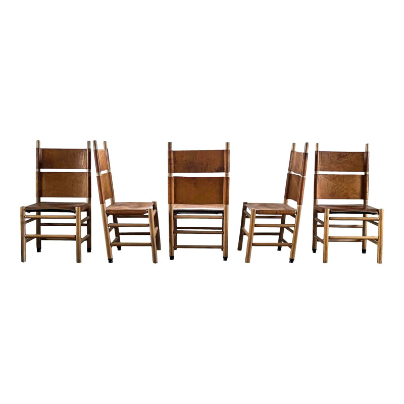 Set of 5 vintage Kentucky dining chairs by Carlo Scarpa for Bernini, 1977