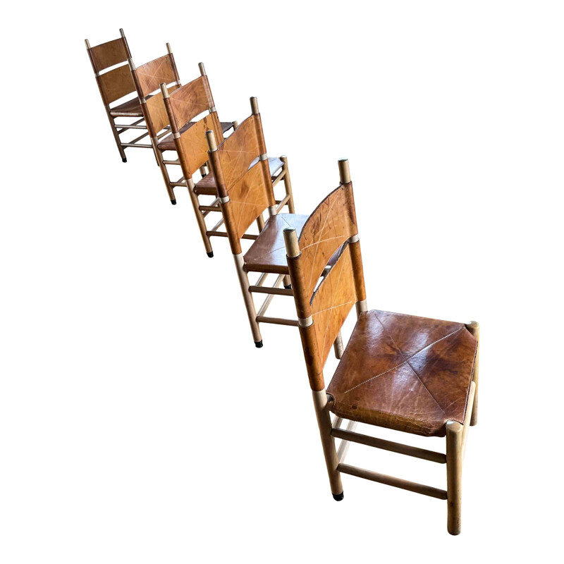 Conjunto de 5 sillas Kentucky vintage de Carlo Scarpa para Bernini, 1977