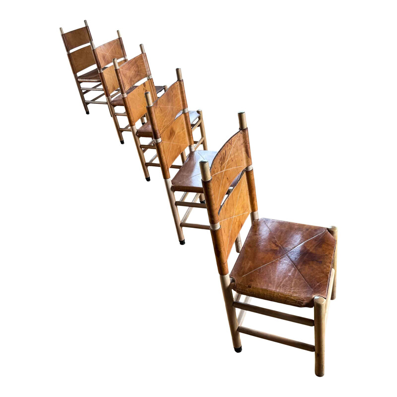 Set of 5 vintage Kentucky dining chairs by Carlo Scarpa for Bernini, 1977