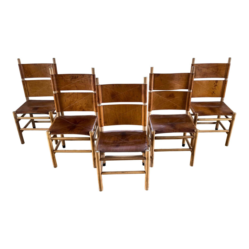 Conjunto de 5 sillas Kentucky vintage de Carlo Scarpa para Bernini, 1977