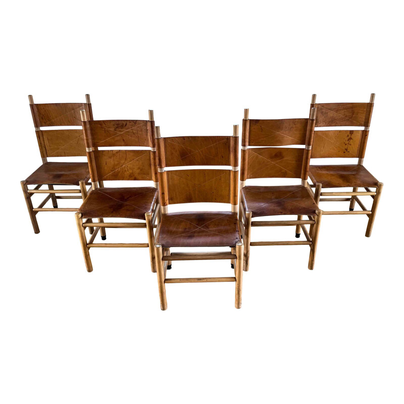 Set of 5 vintage Kentucky dining chairs by Carlo Scarpa for Bernini, 1977