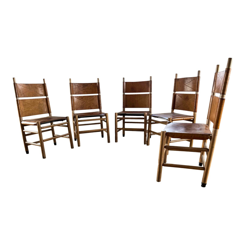 Set of 5 vintage Kentucky dining chairs by Carlo Scarpa for Bernini, 1977