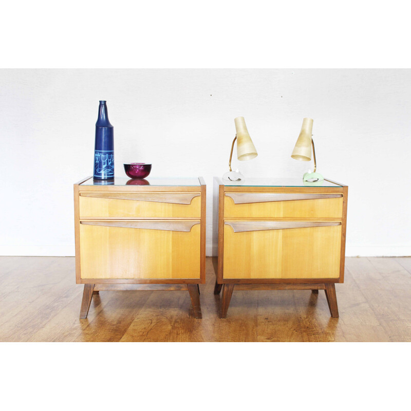 Pair of vintage night stands with compass legs, 1970