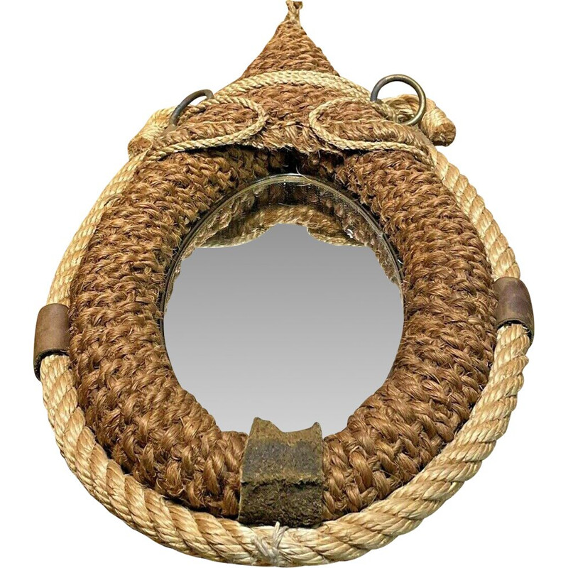 Vintage rope mirror by Audoux Minet, 1950-1960