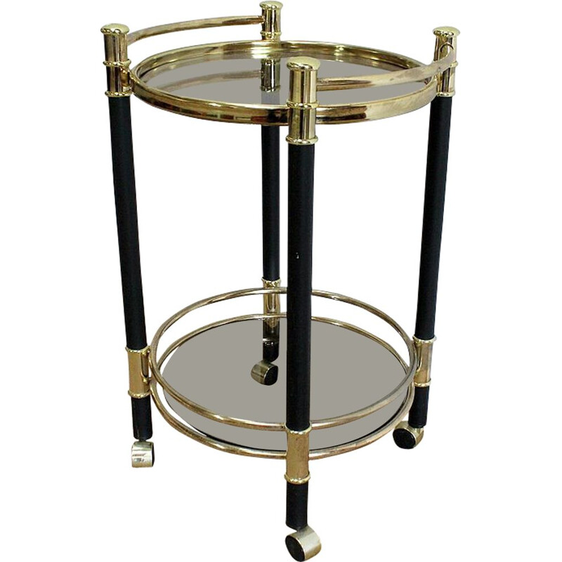 Vintage brass and glass circular trolley, 1970