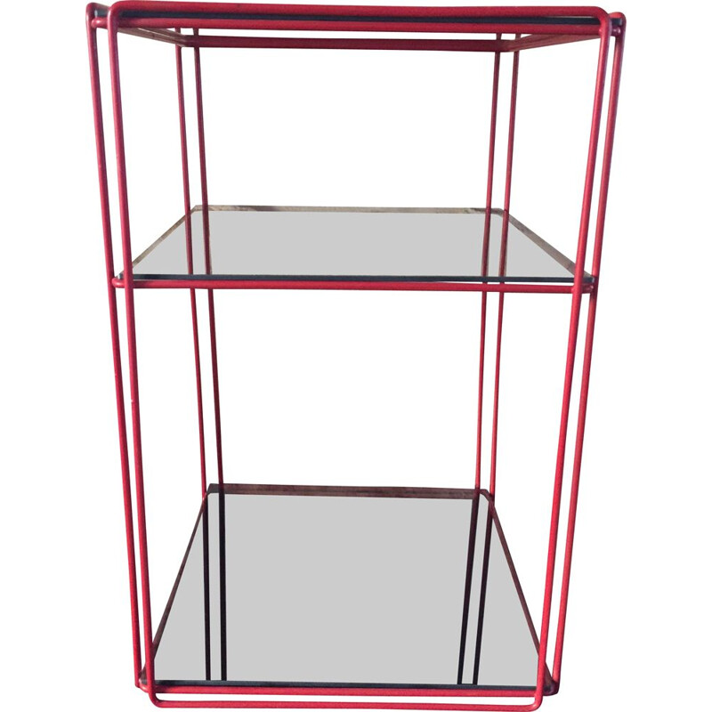Vintage red "isosceles" shelf in smoked glass by Max Sauze