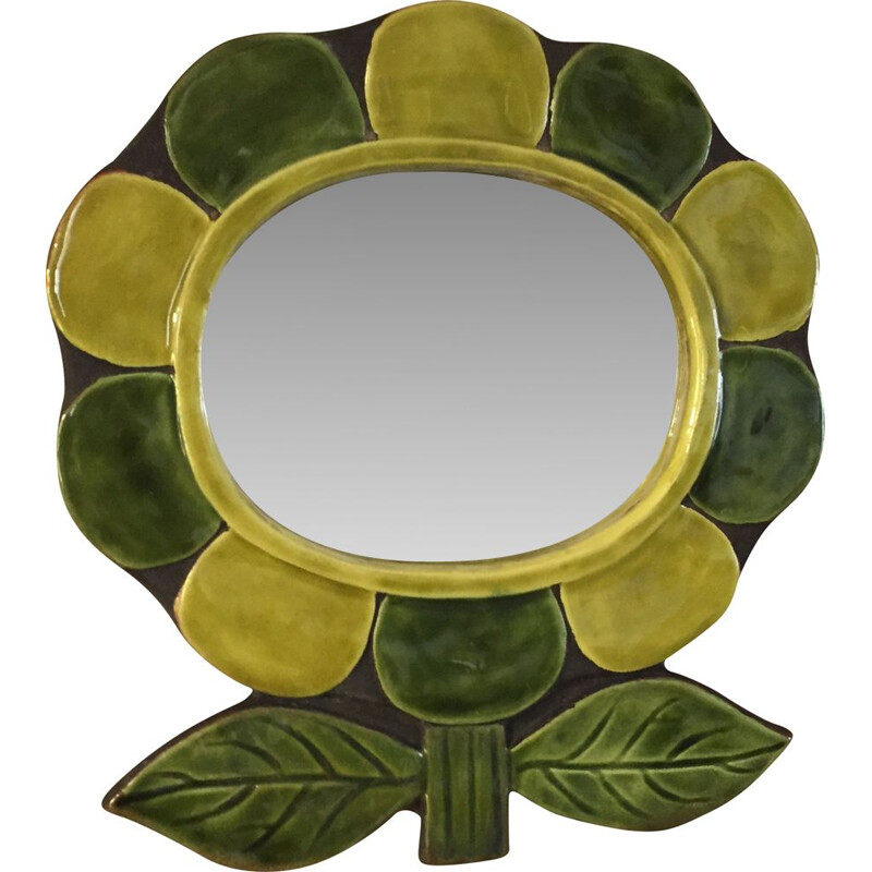 Miroir vintage en fleur de Mithé Espelt verte en céramique