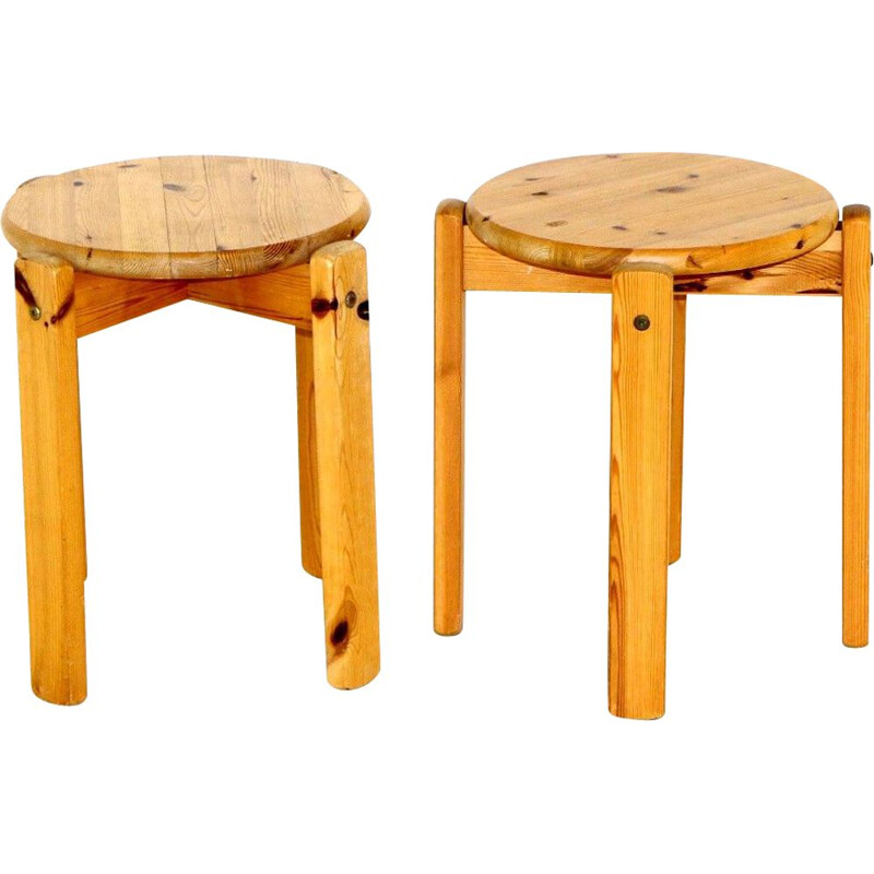 Pair of vintage pine stools, Sweden 1970