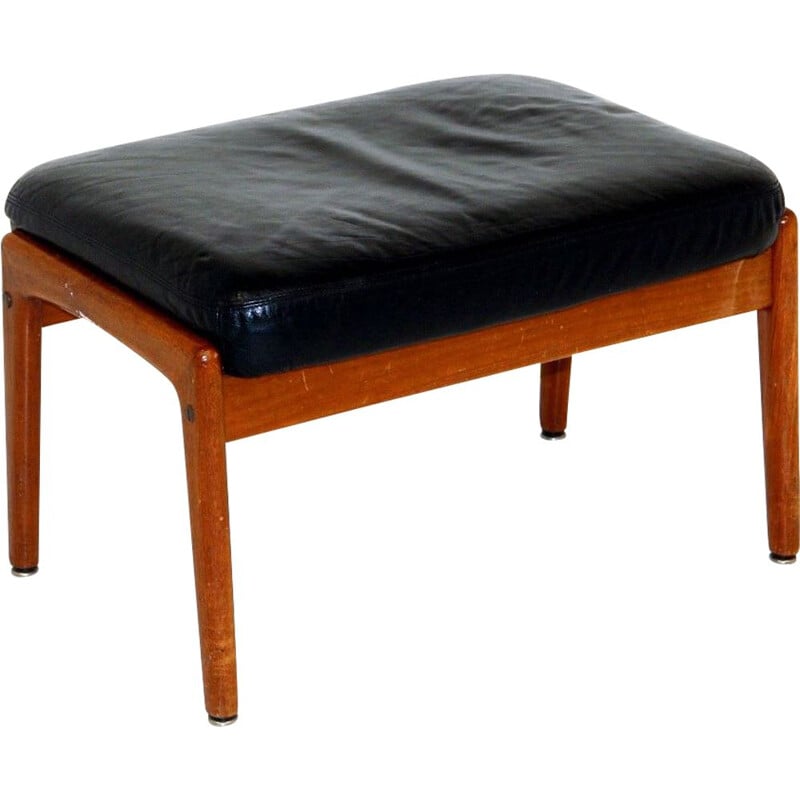 Vintage leather and teak ottoman by Folke Ohlsson for Dux, Sweden 1960